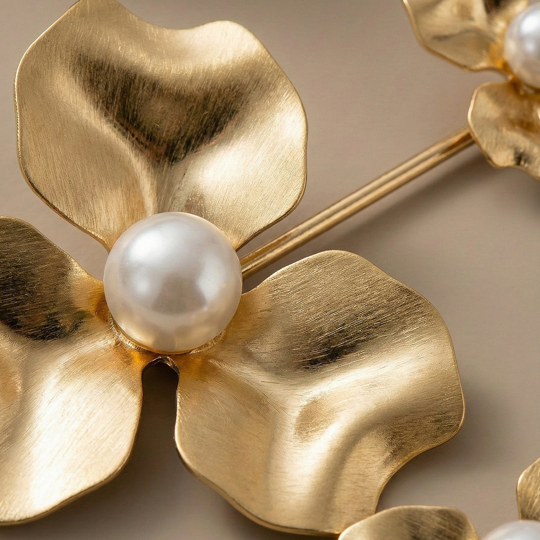 Gold Floral Pearl Earrings