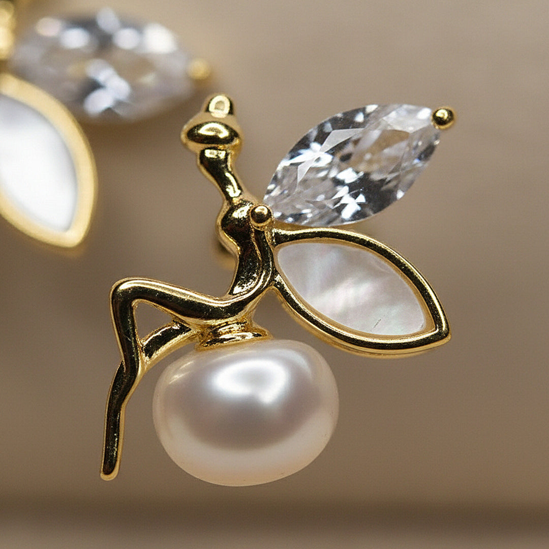 Pearl Leaf Design Stud Earrings