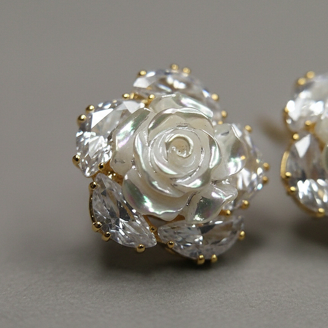 Pearl Rose Stud Earrings