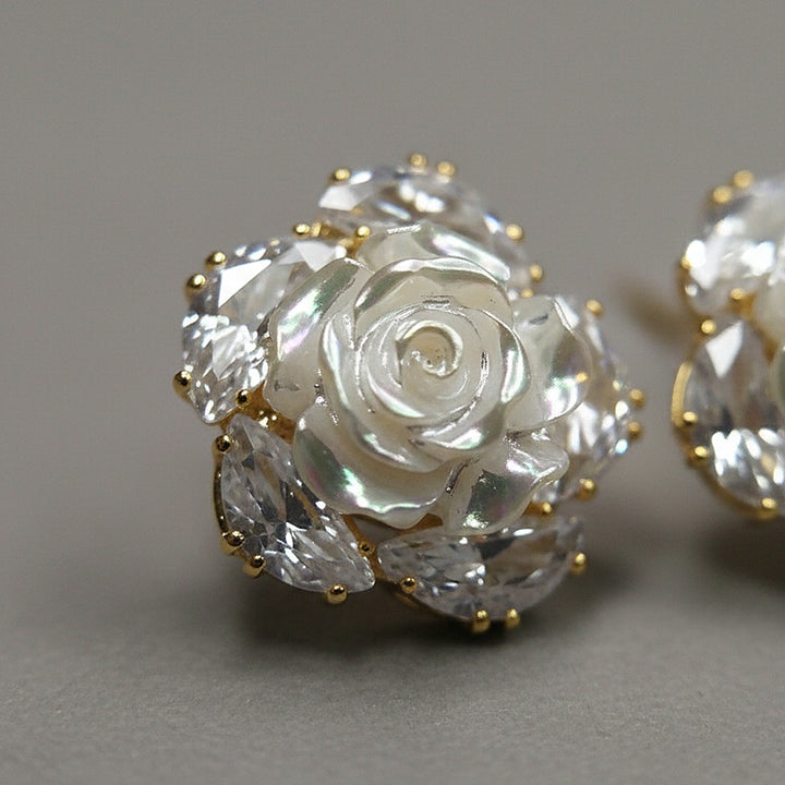 Pearl Rose Stud Earrings