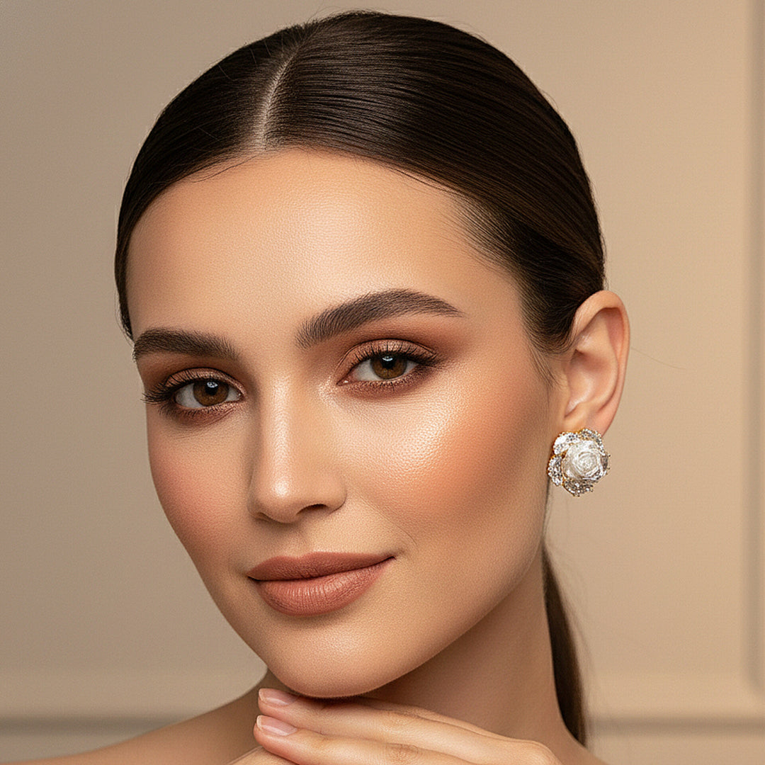 Pearl Rose Stud Earrings