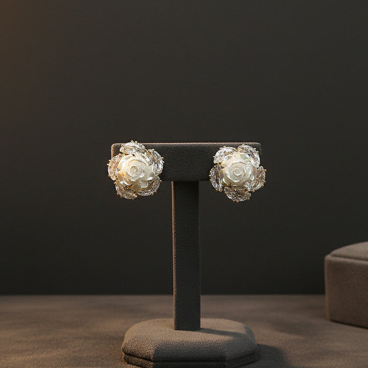 Pearl Rose Stud Earrings