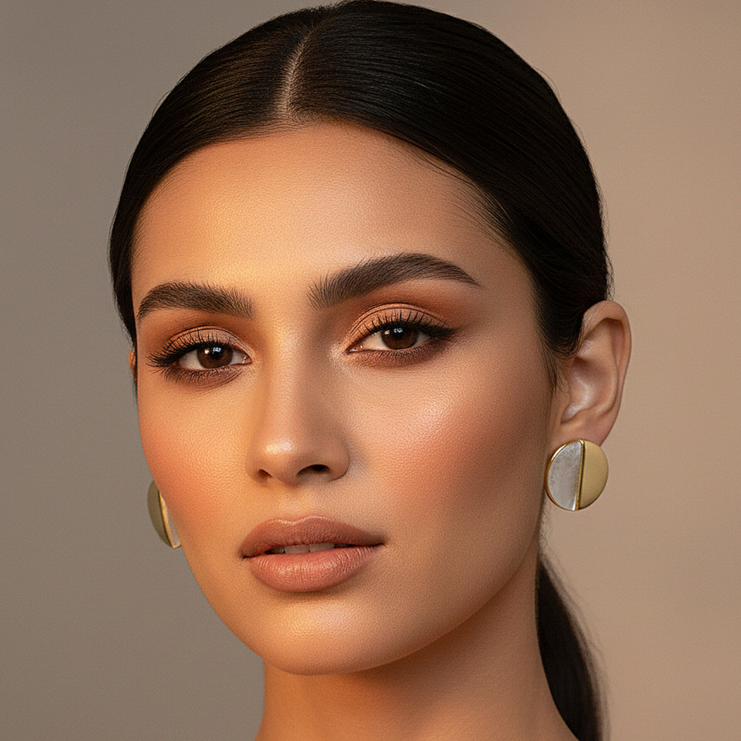 Gold & Pearl Half-Moon Stud Earrings