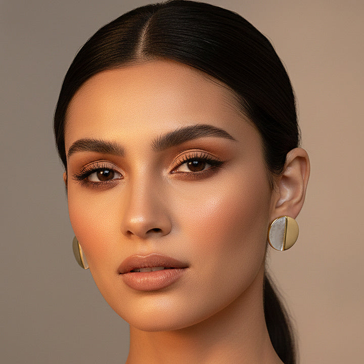 Gold & Pearl Half-Moon Stud Earrings