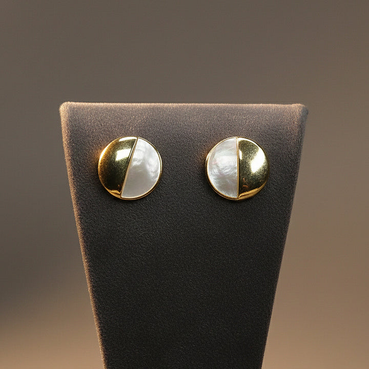 Gold & Pearl Half-Moon Stud Earrings
