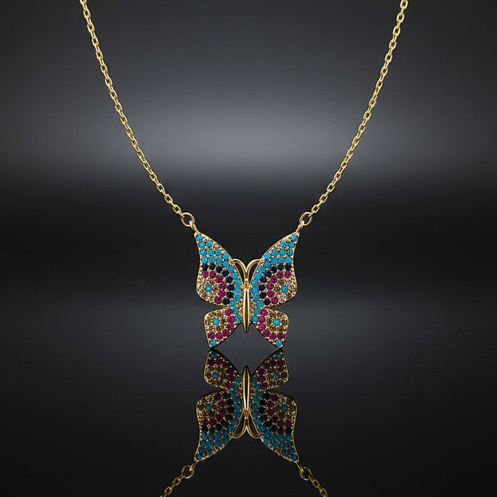 Multicolor Butterfly Chain Pendant (Gold Tone)