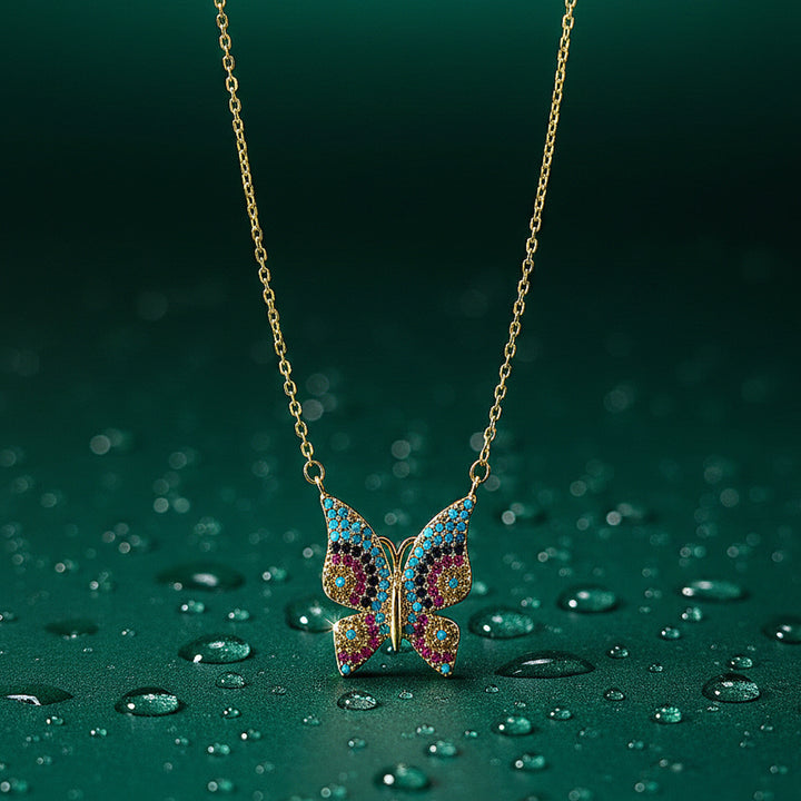 Multicolor Butterfly Chain Pendant (Gold Tone)