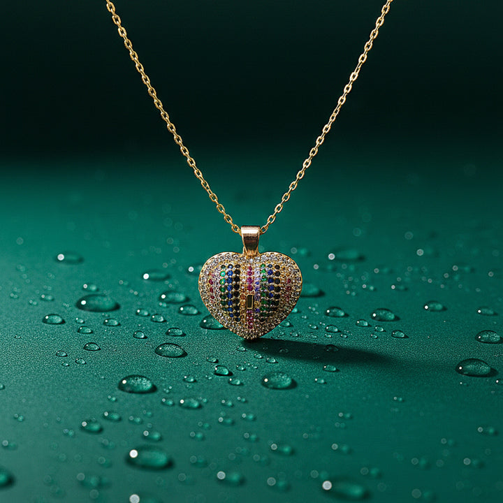 Multicolor Heart Chain Pendant (Gold Tone)