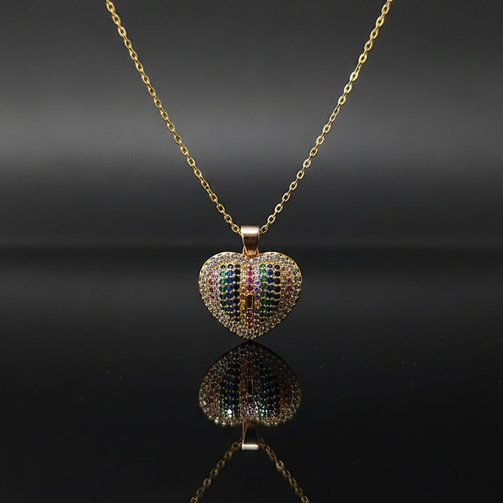 Multicolor Heart Chain Pendant (Gold Tone)