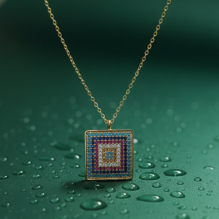 Multicolor Square Chain Pendant (Gold Tone)
