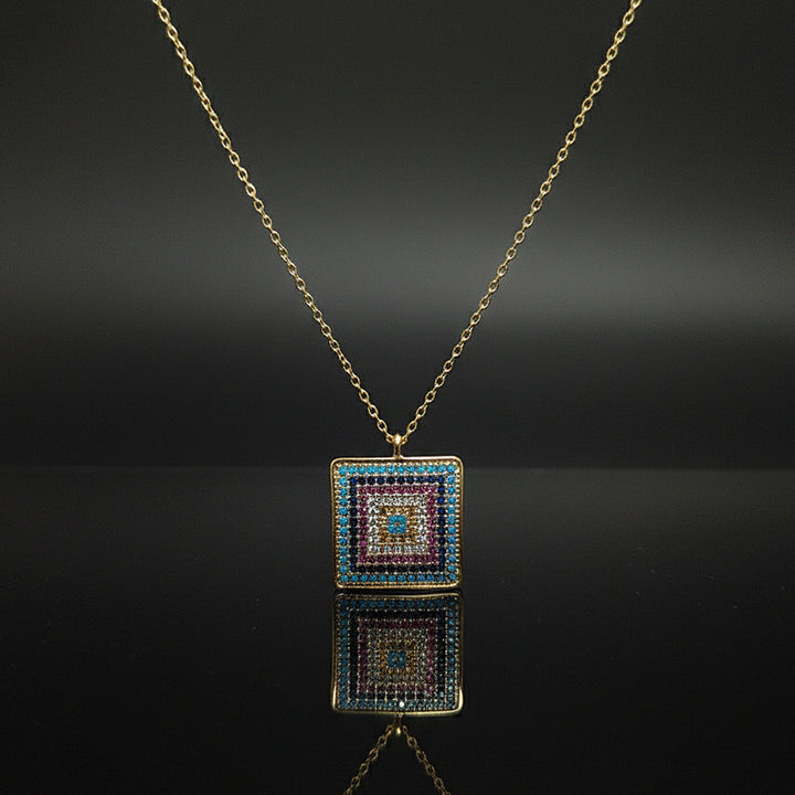Multicolor Square Chain Pendant (Gold Tone)