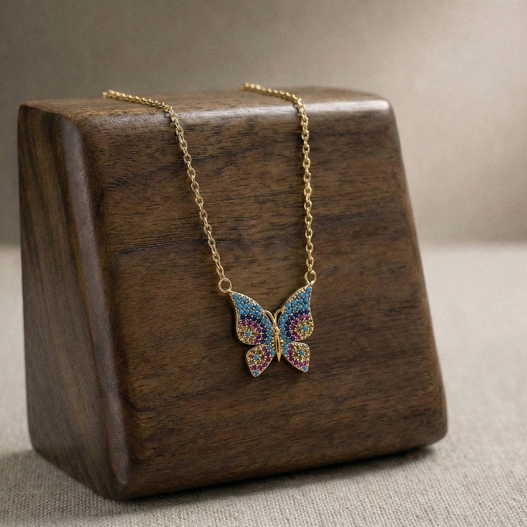 Multicolor Butterfly Chain Pendant (Gold Tone)