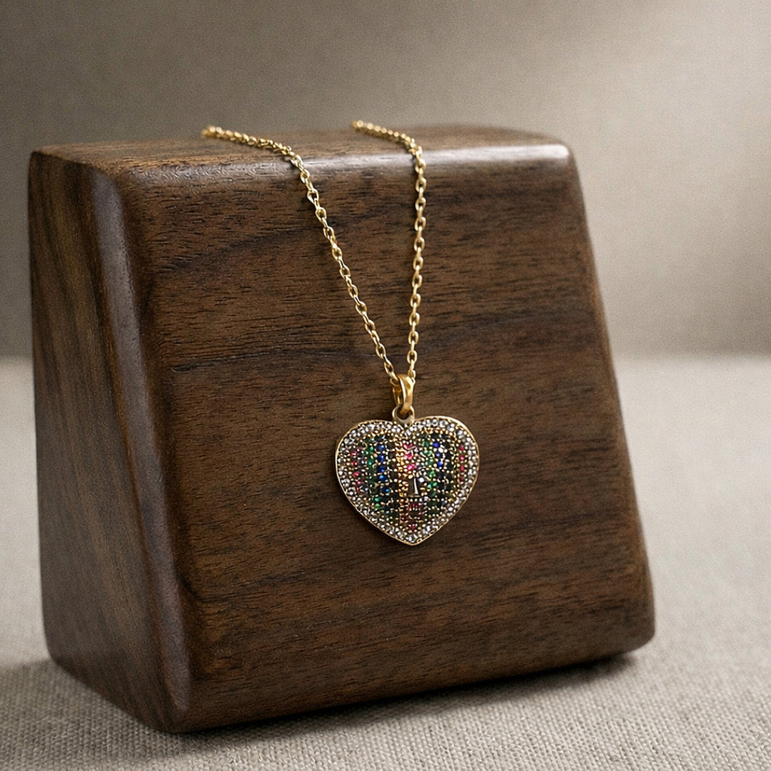 Multicolor Heart Chain Pendant (Gold Tone)