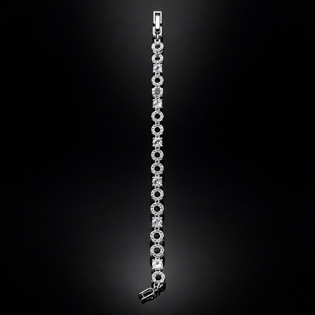 Round Link Crystal Bracelet (Silver Tone)