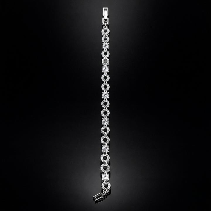 Round Link Crystal Bracelet (Silver Tone)