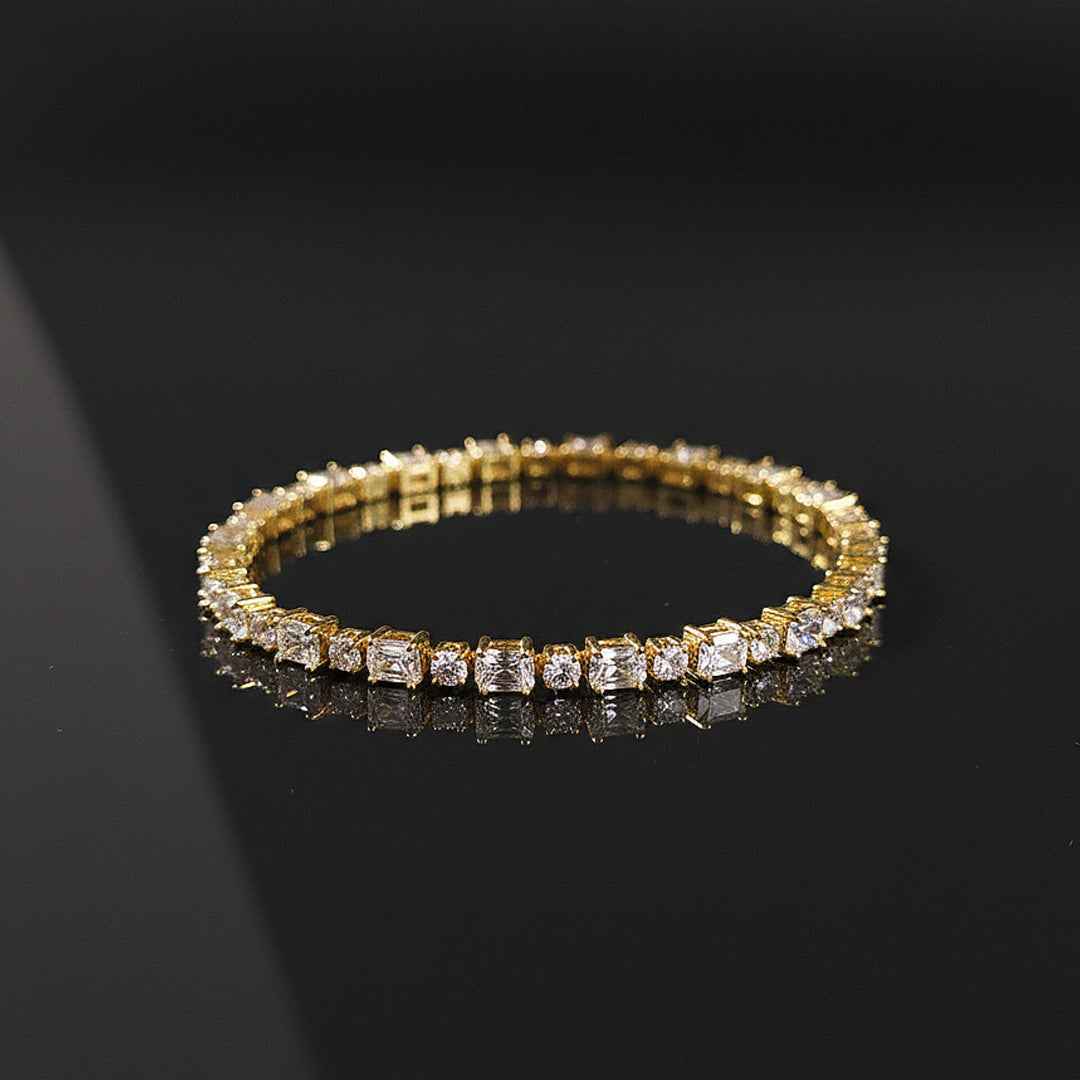 Square & Round Crystal Bracelet (Gold Tone)