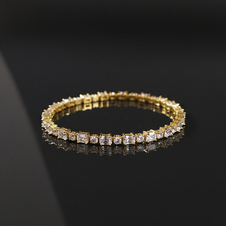 Square & Round Crystal Bracelet (Gold Tone)