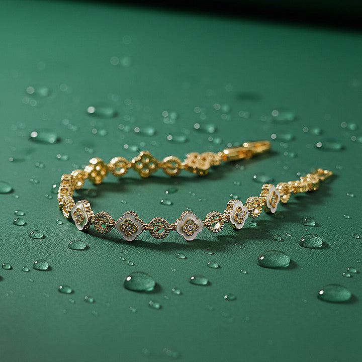 White Flower Bracelet (Gold Tone)