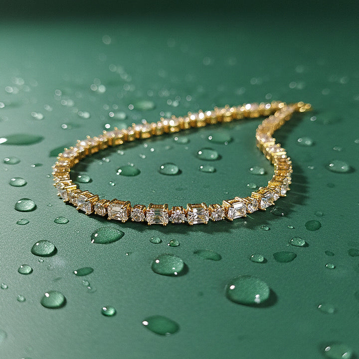 Square & Round Crystal Bracelet (Gold Tone)