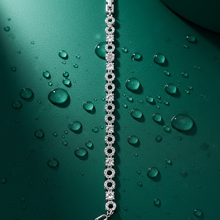 Round Link Crystal Bracelet (Silver Tone)
