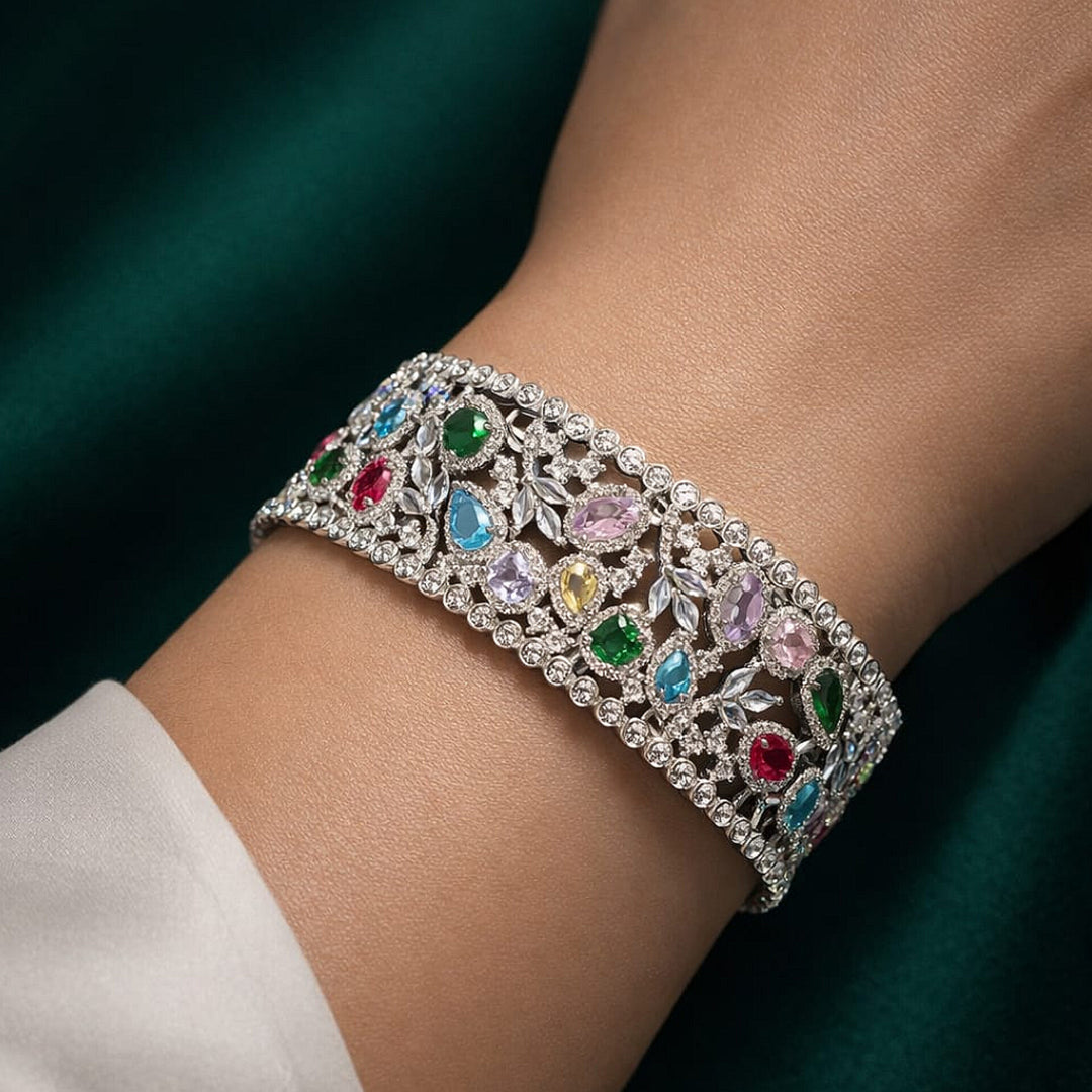 Multicolor Stone Bracelet (Silver Tone)