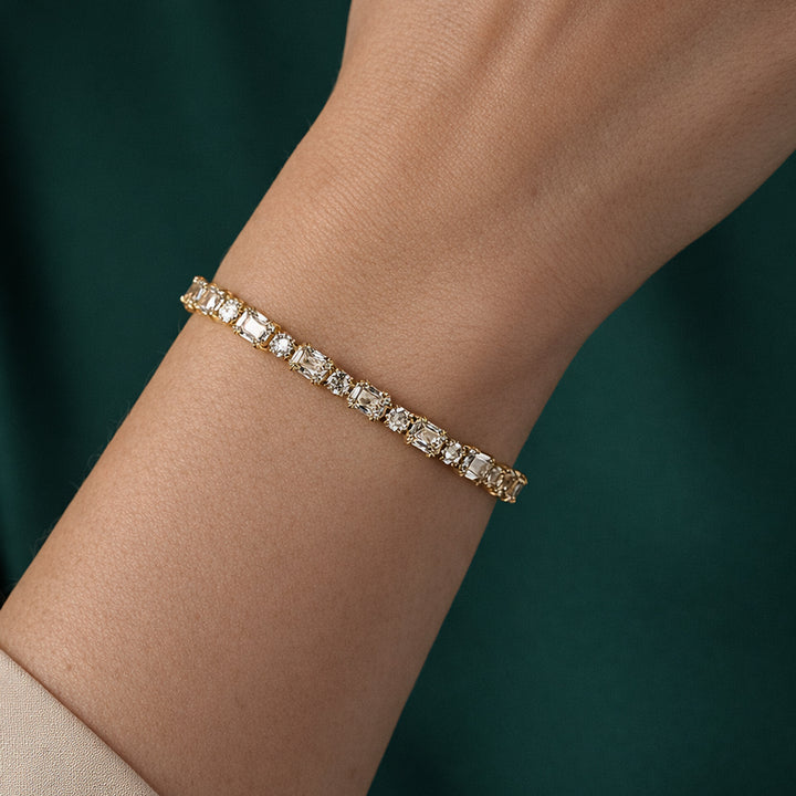 Square & Round Crystal Bracelet (Gold Tone)