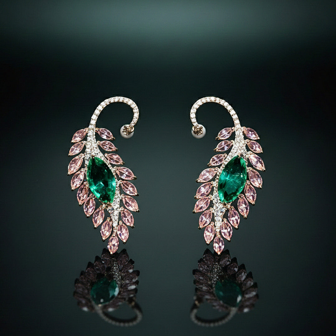 Leaf Drop Earrings  (Silver Tone)