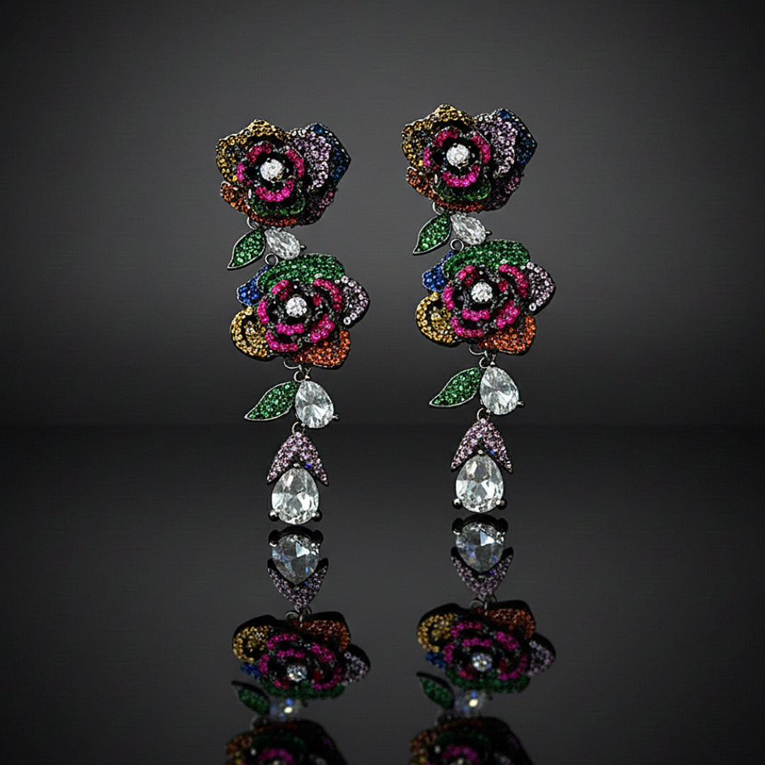 Multicolor Rose Drop Earrings