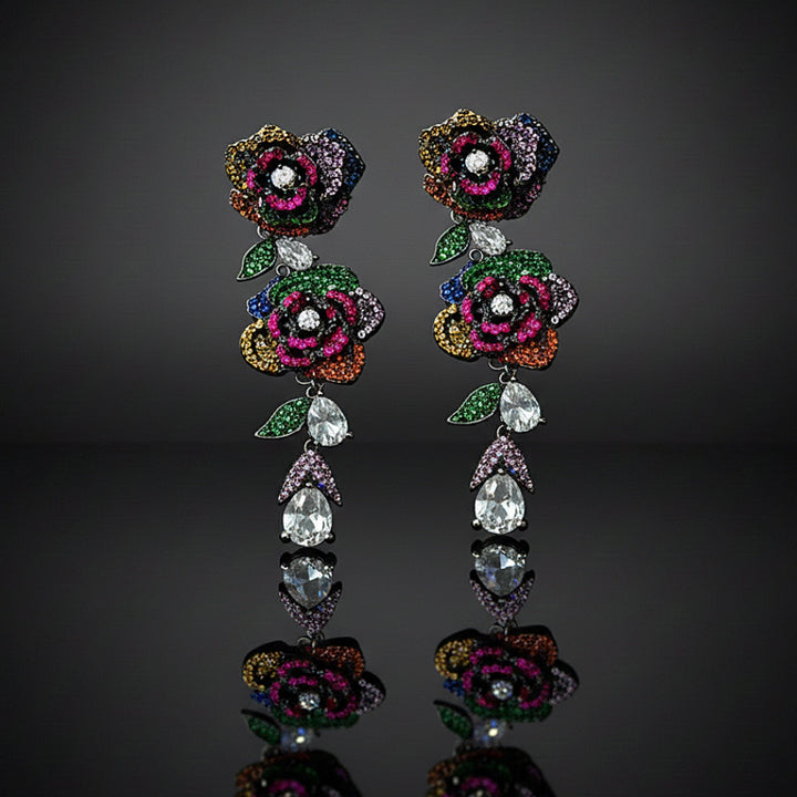 Multicolor Rose Drop Earrings