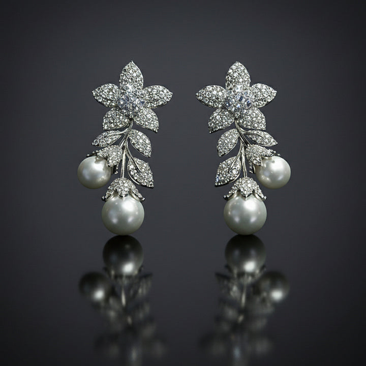 Pearl Drop Floral Earrings