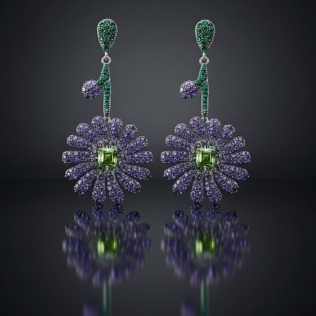 Purple Floral Drop Earrings