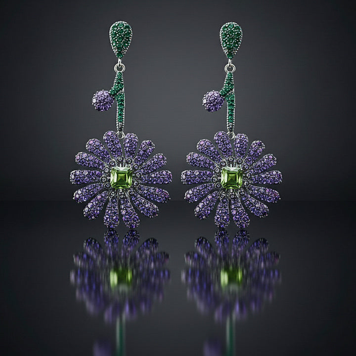 Purple Floral Drop Earrings