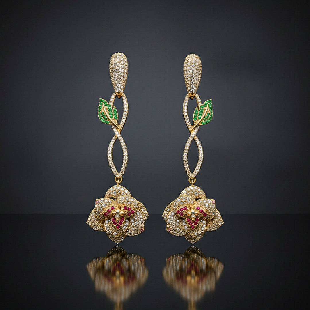 Gold Floral Drop Earring