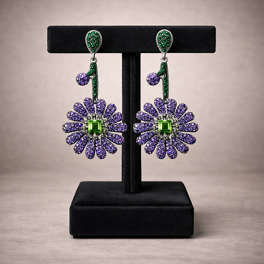Purple Floral Drop Earrings