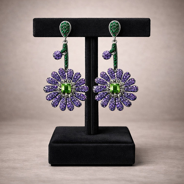 Purple Floral Drop Earrings