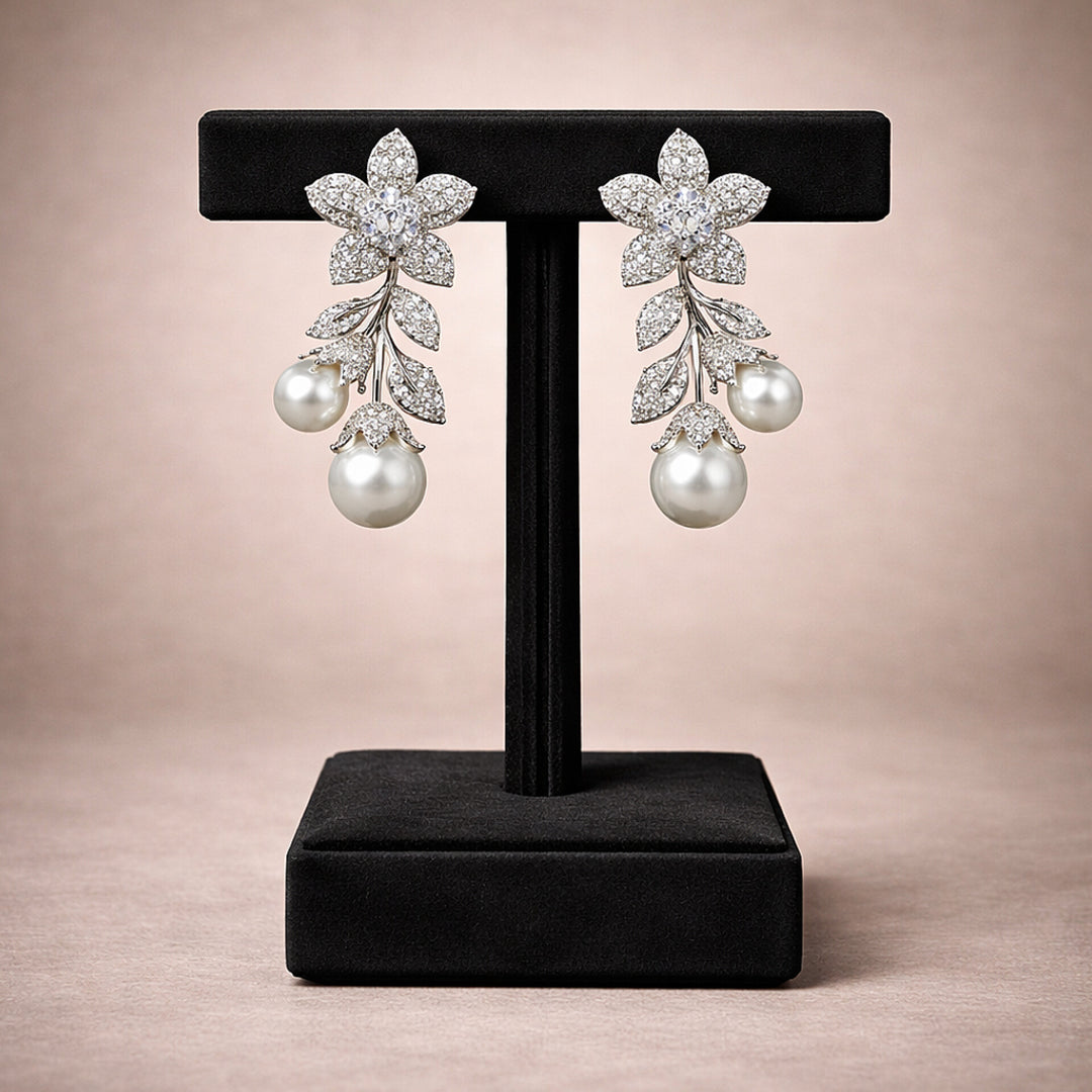 Pearl Drop Floral Earrings