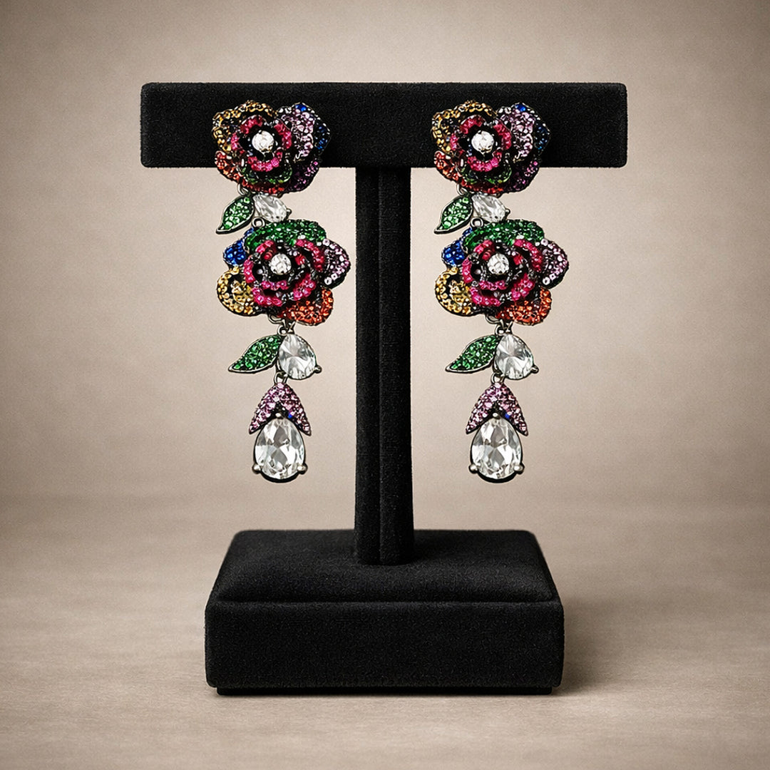 Multicolor Rose Drop Earrings