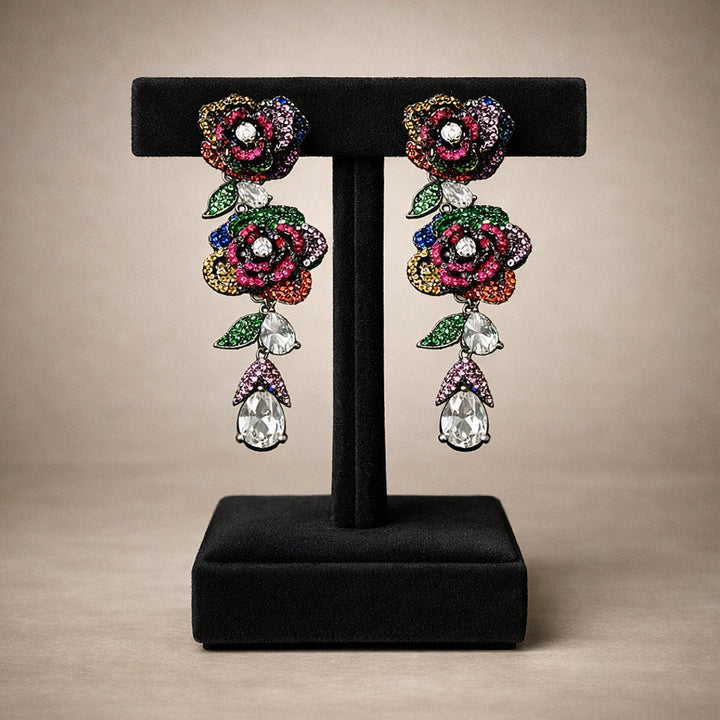 Multicolor Rose Drop Earrings