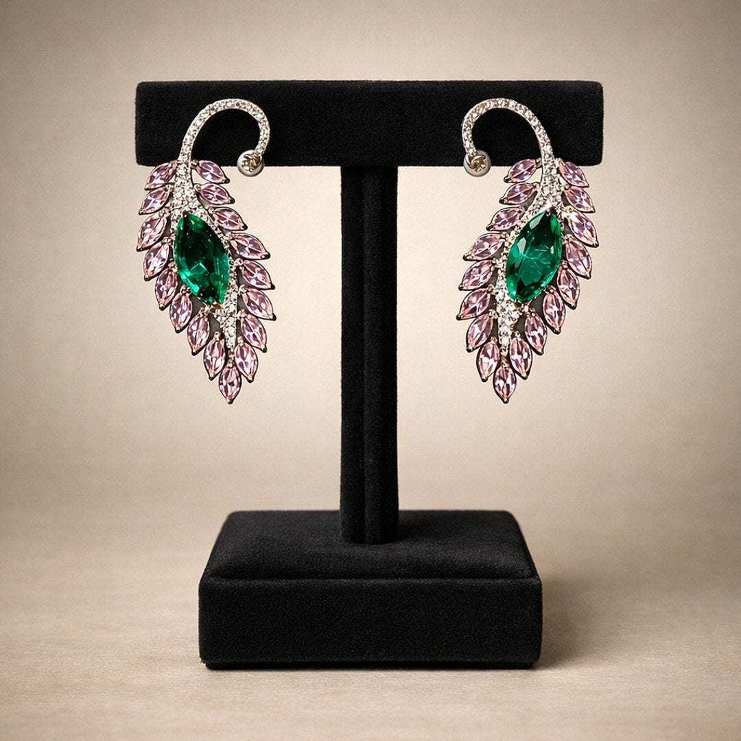 Leaf Drop Earrings  (Silver Tone)