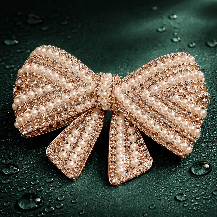 Pearl & Rose Gold Crystal Hair Bow