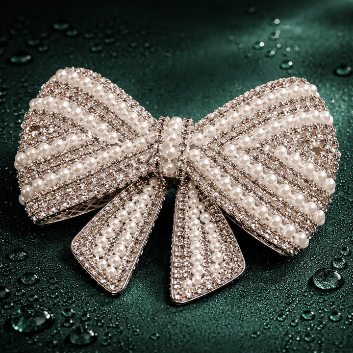 Pearl & Silver Crystal Luxury Hair Bow