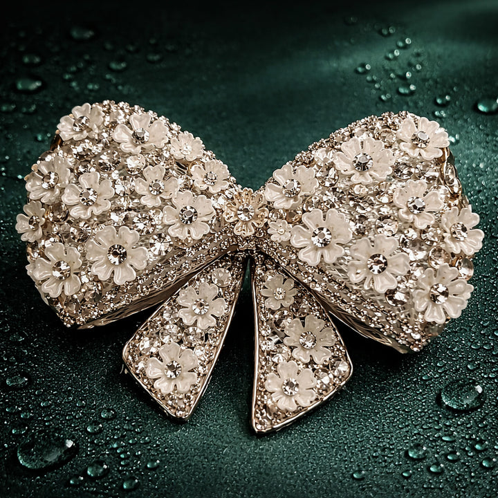 White Floral Crystal Hair Bow