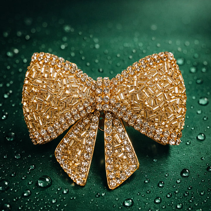 Golden Beaded Crystal Hair Bow
