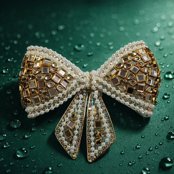 Gold Mirror & Pearl Hair Bow