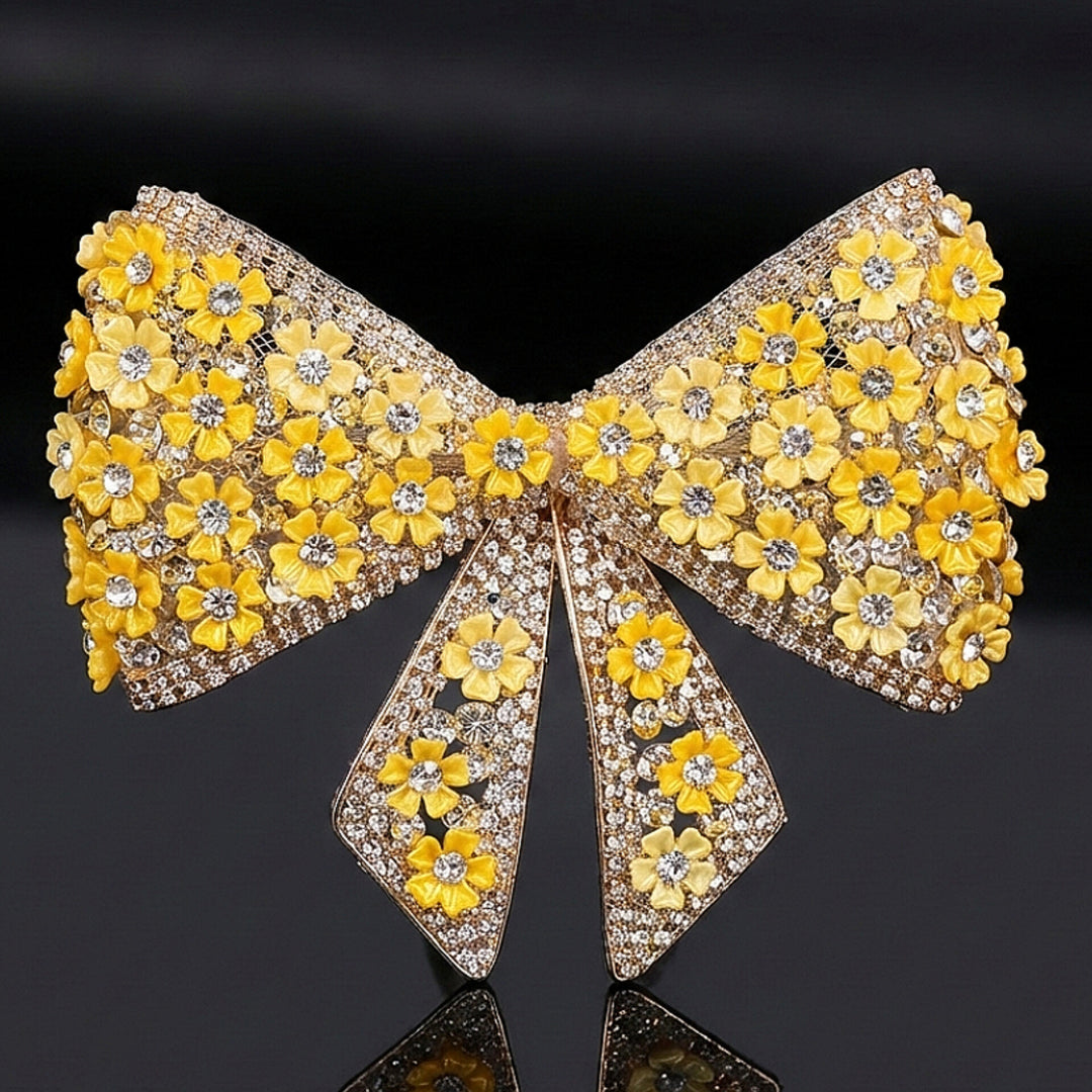 Yellow Floral Crystal Hair Bow