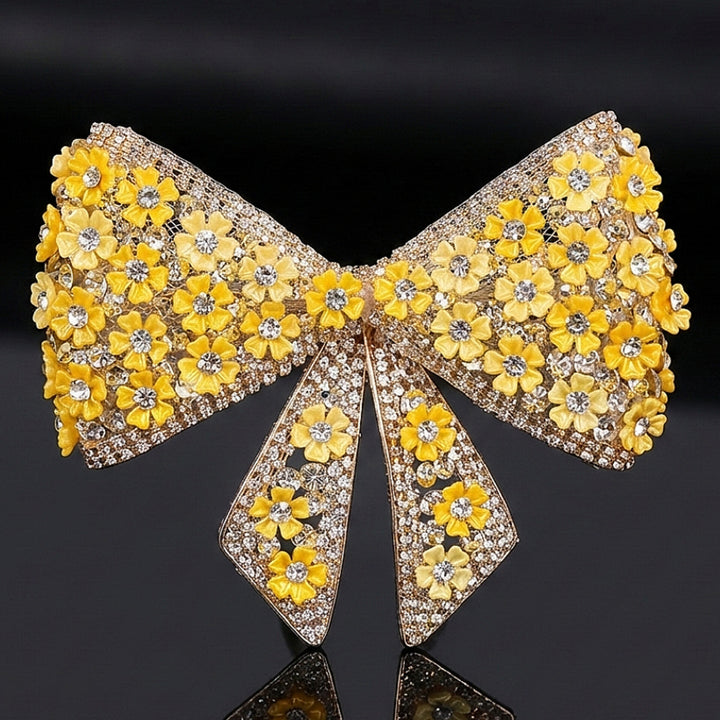 Yellow Floral Crystal Hair Bow