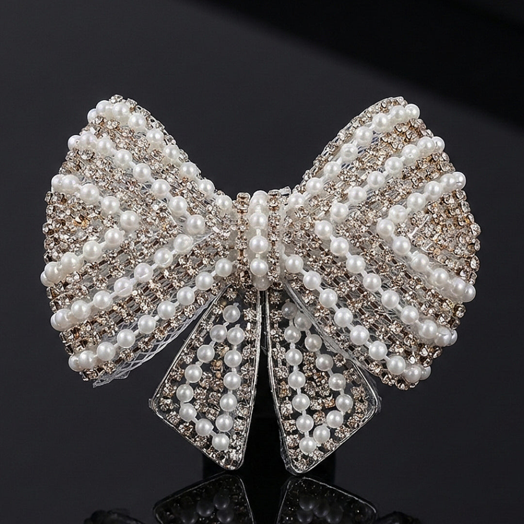 Pearl & Silver Crystal Luxury Hair Bow