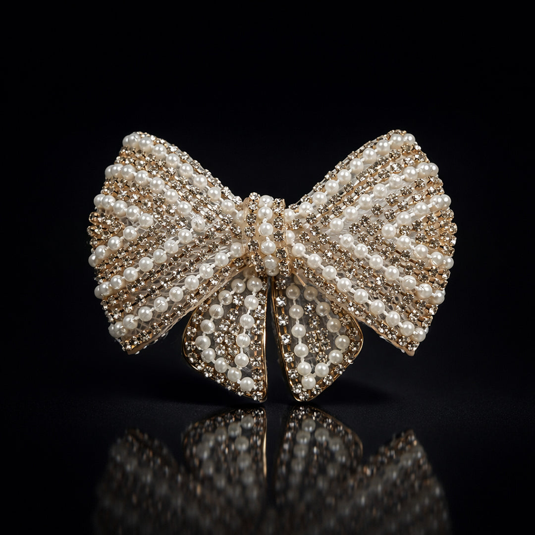 Pearl & Rose Gold Crystal Hair Bow