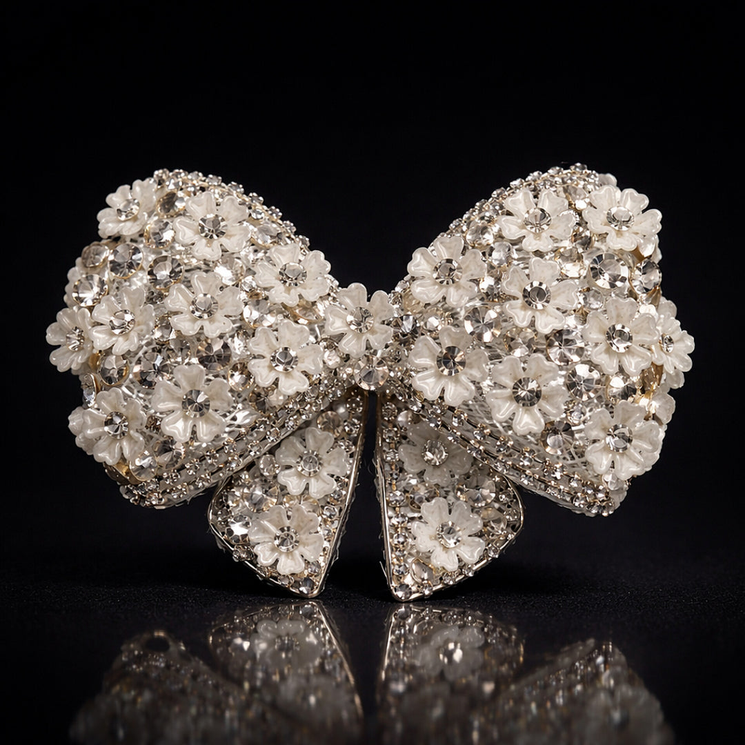 White Floral Crystal Hair Bow