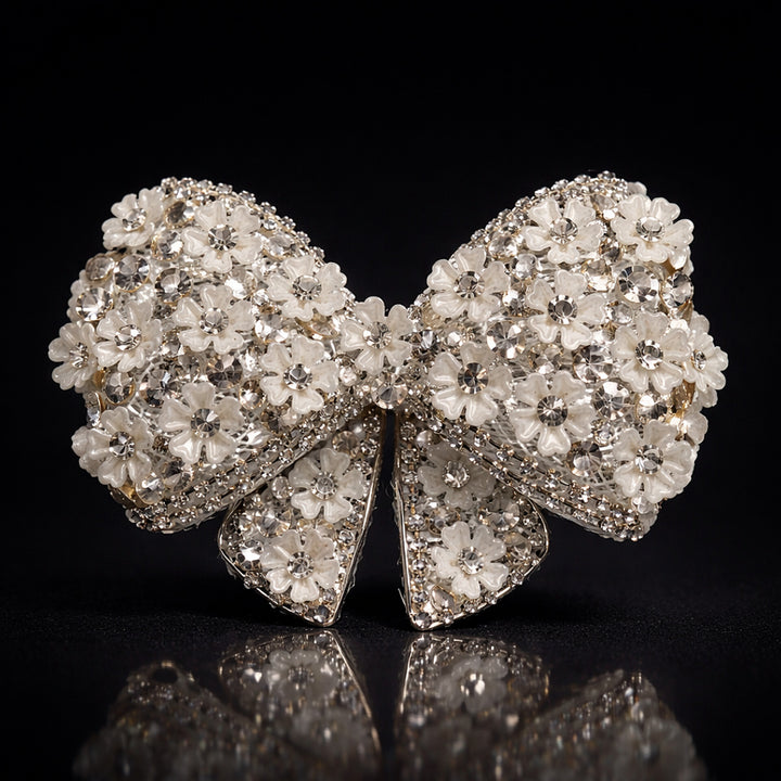 White Floral Crystal Hair Bow